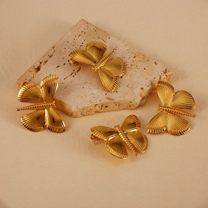 Minimalist 18K gold plated dragonfly earrings with textured metal finish for women
