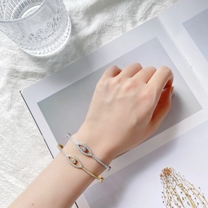 18K gold plated evil eye cuff bracelets with pavé zircons for women in gold and silver