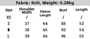 Size chart table for the diamond pattern knitted polo shirt with detailed measurements