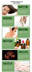 Detail showing six versatile uses of organic essential oil for skin hair and leather care