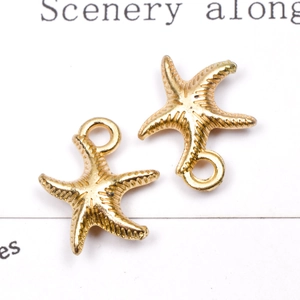 Gold starfish alloy pendants for DIY earrings jewelry making accessories with textured finish