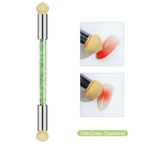 Pinceau éponge à ongles double tête avec cristaux verts pour nail art dégradé