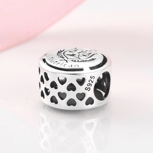 S925 sterling silver hollow heart bead with Nutricao engraving and logo