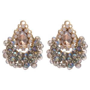 Boucles d'oreilles vintage en cristal champagne avec perles multicolores style français