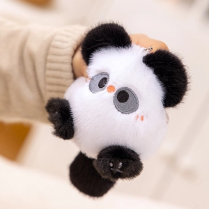 Porte-clés panda en peluche sphérique avec fourrure douce et chaîne à billes en argent