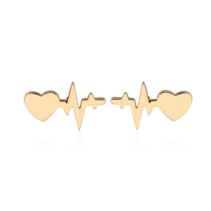 Heartbeat EKG Heart Stud Earrings For Women Polished Alloy Minimalist Fashion Jewelry Accessories