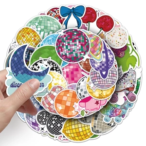Waterproof disco ball stickers set featuring colorful retro mirror balls and party icons