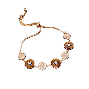 Bracelet œil de tigre ajustable plaqué or 18 carats style vintage œil du diable