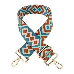 Adjustable geometric diamond weave bag strap with gold metal hooks for crossbody purses