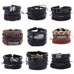 Lot de 9 bracelets multicouches en cuir pour homme avec tresses et perles vintage