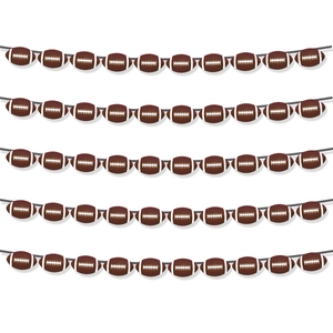 Detailed view of five American football party banners with brown paper rugby shapes