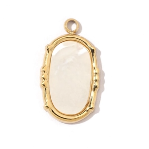 Detailed close-up of a golden oval shell pendant charm for DIY jewelry making