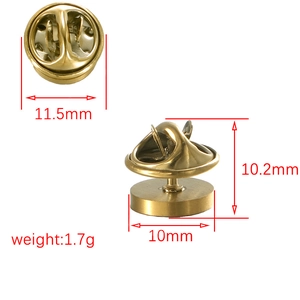 Polished gold stainless steel butterfly clutch pin back with dimensions and weight info