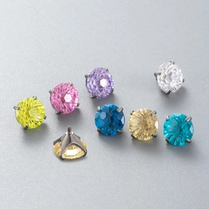 F136 titanium screw back stud earrings with colorful round zirconia four-prong setting