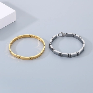 Sleek gold and silver tungsten steel link bracelets in a minimalist H-shaped modular design