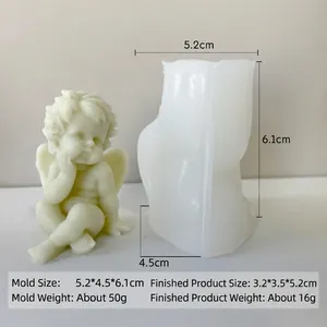 Detailed size specifications for angel silicone mold and finished candle wax figure