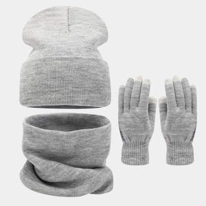 Winter Beanie Hat Neck Warmer And Touchscreen Gloves Acrylic Knitted Solid Color Warm Outdoor For Men Women