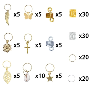 165pcs gold and silver dreadlock accessories set with butterfly leaf and star charms