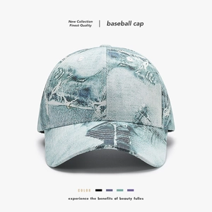 Vintage Washed Cotton Baseball Cap Abstract Print Adjustable Sunshade Outdoor Streetwear Fashion Hat For Men