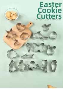 Détail macro de divers emporte-pièces en acier inoxydable en formes d'animaux