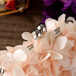 Elegant light pink floral evening clutch bag with sparkling rhinestone metal clasp