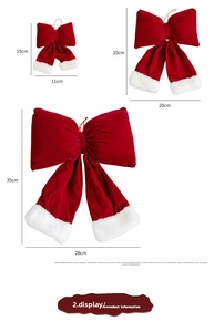 Three sizes of red velvet Christmas bows with white faux fur trim on white background