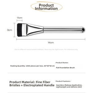 Detailed view of flat-top foundation brush with size specifications and silver handle