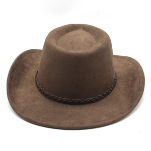 Brauner Western-Cowboyhut aus Wildleder mit breiter Krempe und geflochtenem Lederband für Damen