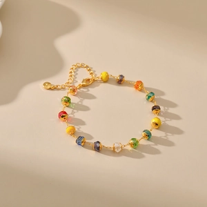 Colorful beaded bracelet with 18K gold plated chain and adjustable lobster clasp closure