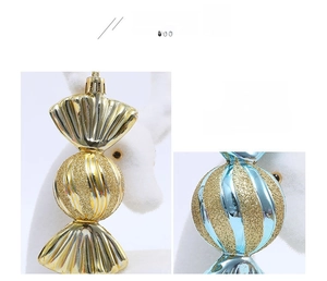Detailed view of electroplated candy Christmas ornaments with glitter and spiral textures