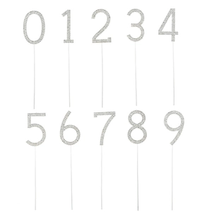 Silver rhinestone number 0-9 cake toppers set in alloy metal for birthday parties