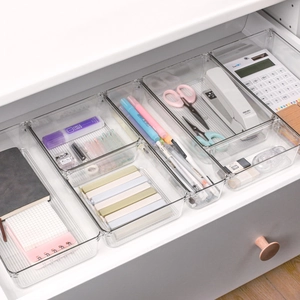 Clear PET drawer organizer set for refrigerator and cosmetics storage boxes