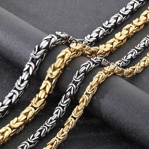Men Byzantine Chain Necklace Heavy Stainless Steel Imperial Fretwork Link Retro Punk Hip Hop Jewelry