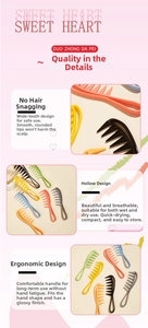 Detail of wide-tooth comb with hollow design and ergonomic handle for curly hair