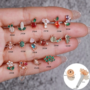 Cartilage Stud Earrings With Micro Pave Colorful Zircon Animal Plant Shapes And Stainless Steel Earring Post Fashion