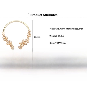 Detail view of gold metal choker with champagne teardrop rhinestones and dimensions