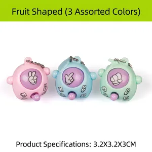Mini fruit style rock-paper-scissors game keychain in three assorted colors for kids