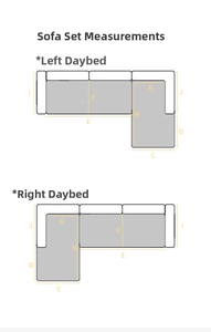 Detailed size guide with A-J measurement labels for L-shaped sectional sofa covers