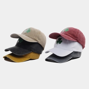 Berretti da baseball vintage in cotone lavato con trifoglio ricamato in sei colori