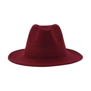 Elegant wine red wide-brimmed wool felt fedora hat with a classic jazz style for unisex