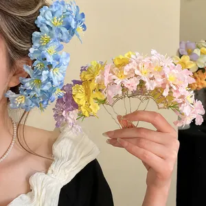 Γλυκό Ποιμενικό Στυλ Υφασμάτινο Λουλούδι Hair Stick για Γυναίκες Κομψό Μεταλλικό Αξεσουάρ Μαλλιών για την Άνοιξη