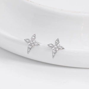 Elegant S925 sterling silver star stud earrings with micro-paved white zircon stones