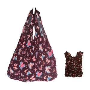 Elastic stretch tote bag with butterfly print shown in folded and expanded states