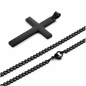 Minimalist black stainless steel cross pendant necklace with classic link chain for men