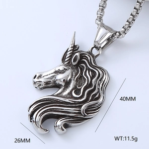Nordic punk style silver unicorn pendant necklace in high quality stainless steel