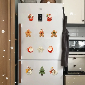 Christmas Refrigerator Magnets 3D Resin Santa Claus Gingerbread Man Snowman Holiday Fridge Stickers Home Decor Accessory