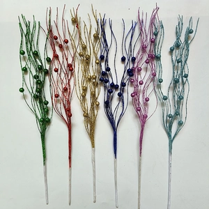 Sparkling Christmas glitter branches with festive ornaments in six assorted colors