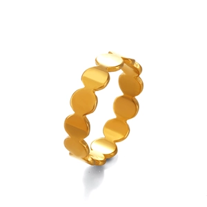 Minimalist geometric gold-plated stainless steel ring with polished round disc link design