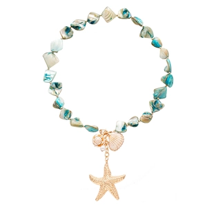 Bohemian seaside necklace with starfish, turquoise sea shell beads and pearl pendant