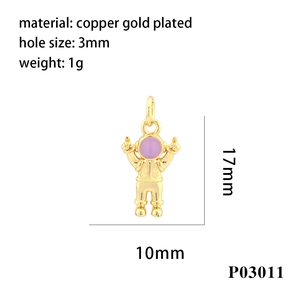 Detailed view of astronaut pendant dimensions 17mm by 10mm with 18K gold plating